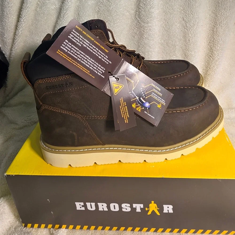 Eurostar Boots Moc Toe Dark Brown Leather Work Oil Slip Resistant Mens 11 New